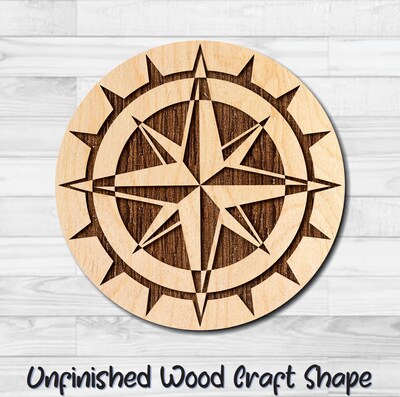 Nautical Compass 4 Unfinished Wood Shape Blank Laser Engraved Cut Out Woodcraft Craft Supply COM-010 - image1